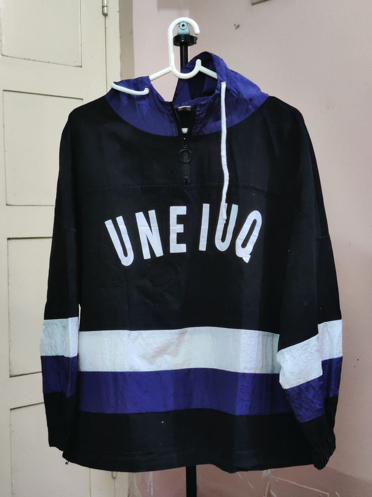 💥BUY1GET1💥 IMPORTED black and purple color block anorak hooded sweatshirt