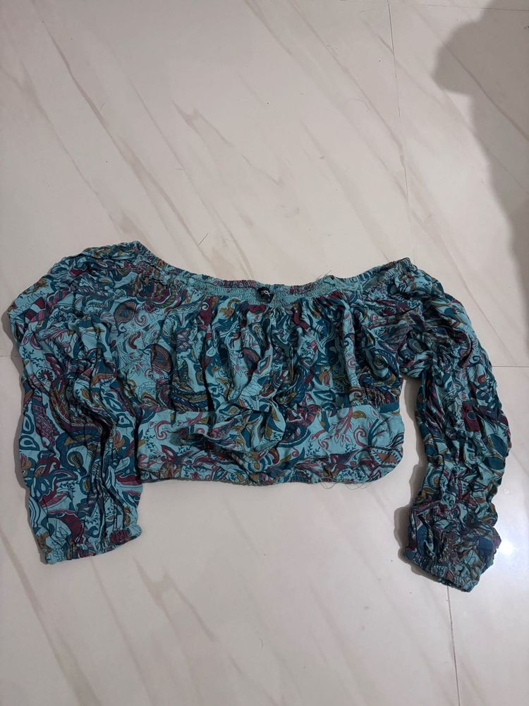 Bohemian Print Off-Shoulder Crop Top