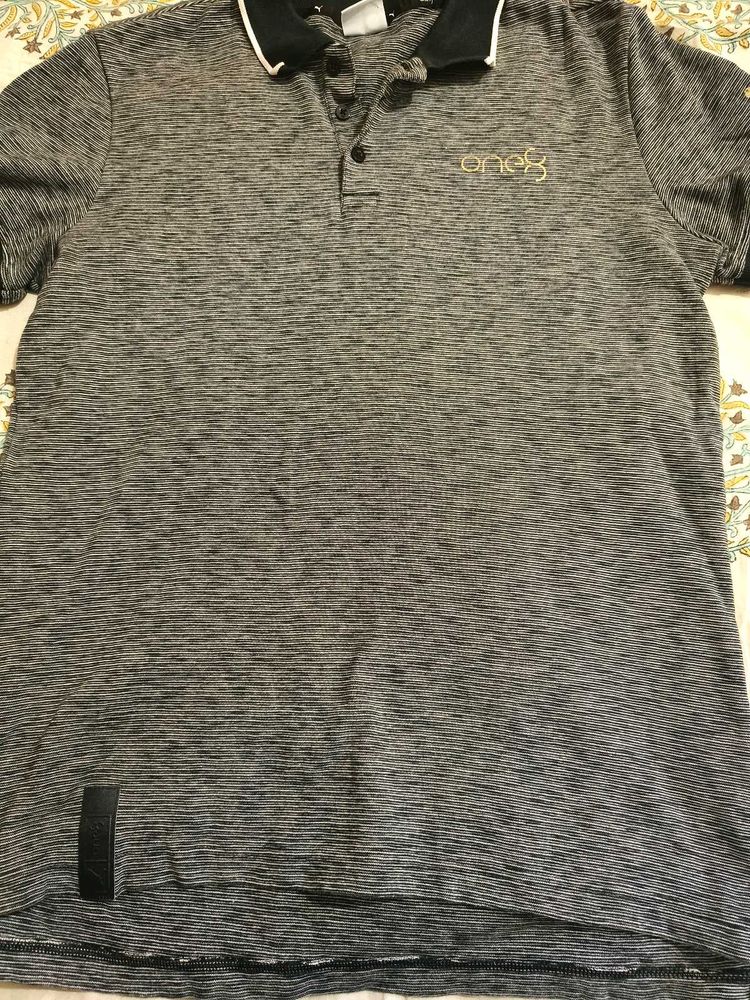 puma Men's Grey Striped Polo Shirt