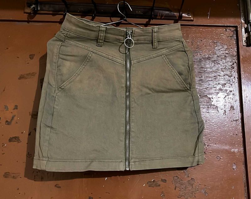 Olive Green Zipper Skirt