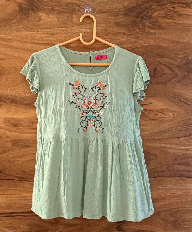 Embroidered Mint Green Kurta Top