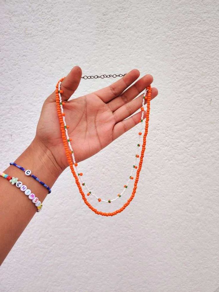Beaded Layered Necklace🩷🧡🤍💚