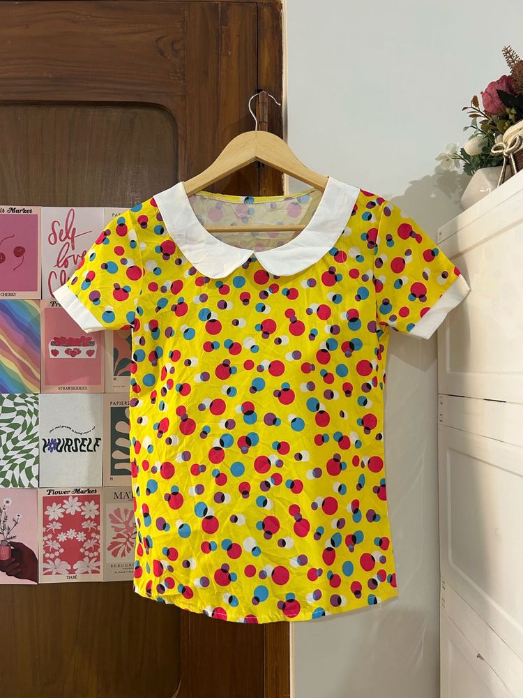 Yellow Polka Dot Peter Pan Collar Top