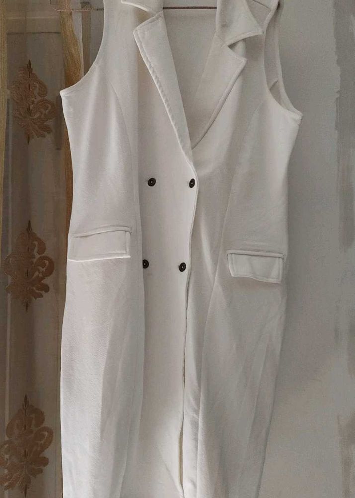 Women's White Sleeveless Blazer Dress