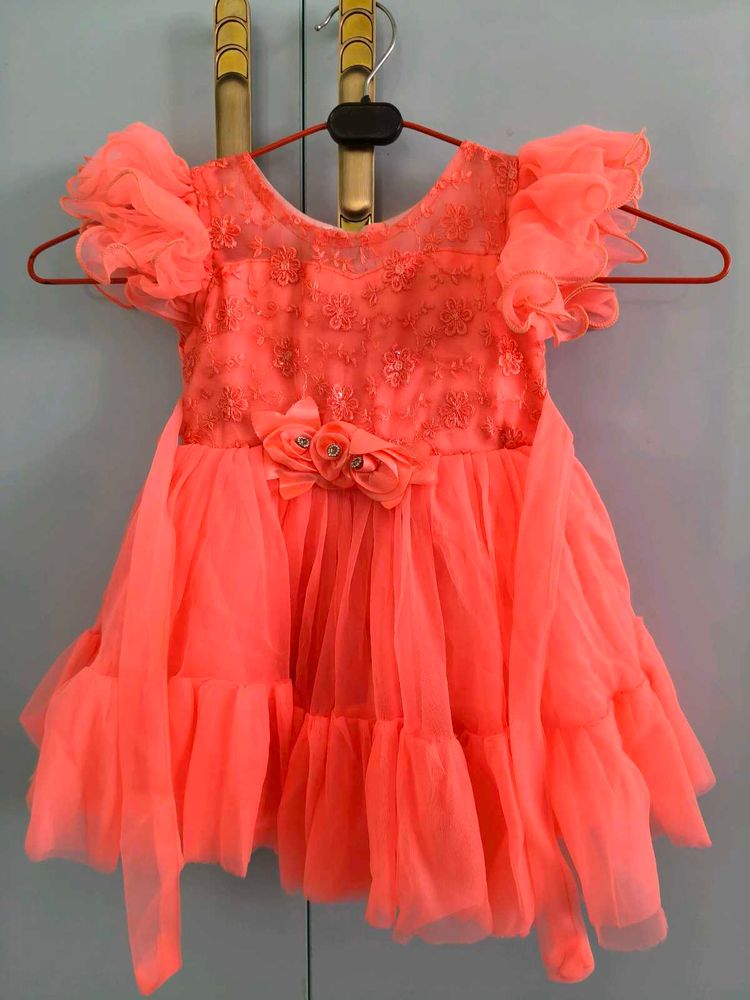 Cute Coral Tulle Party Dress
