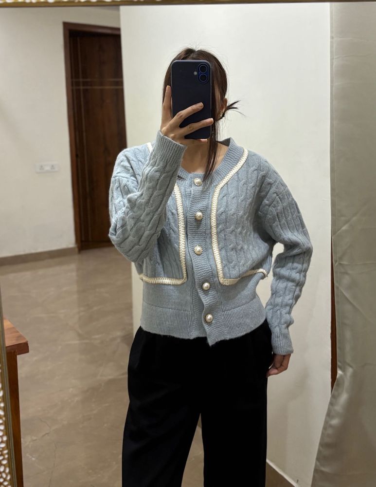 Light Blue Cable Knit cardigan