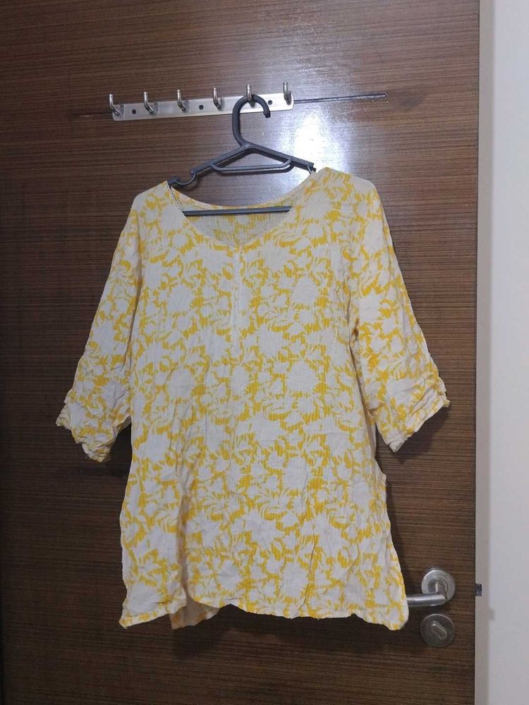 Yellow Floral Print Kurta