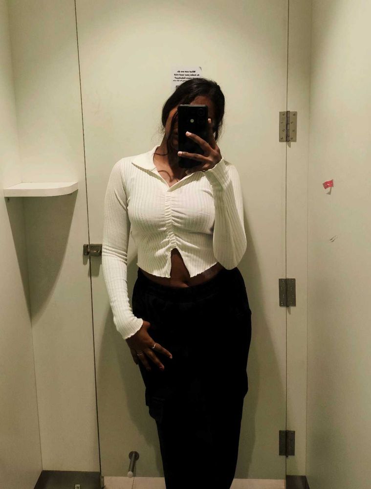 White Ruched Long Sleeve Top