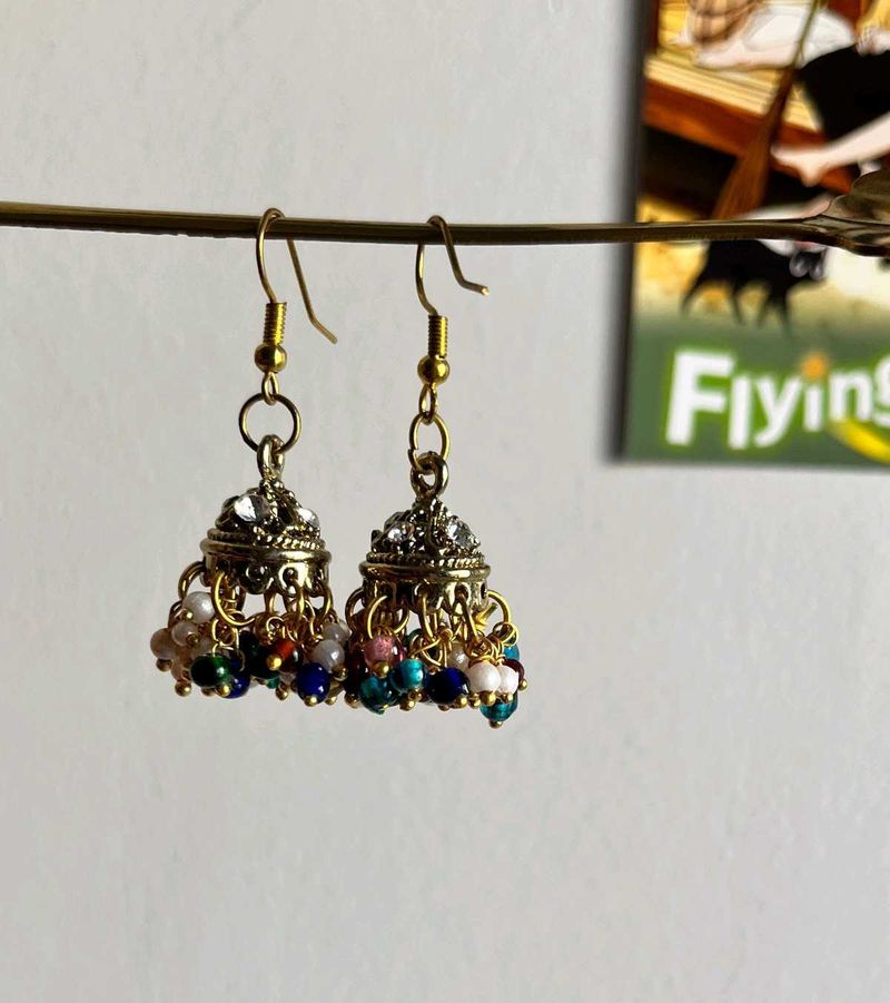 Boho Beaded Jhumka Earrings