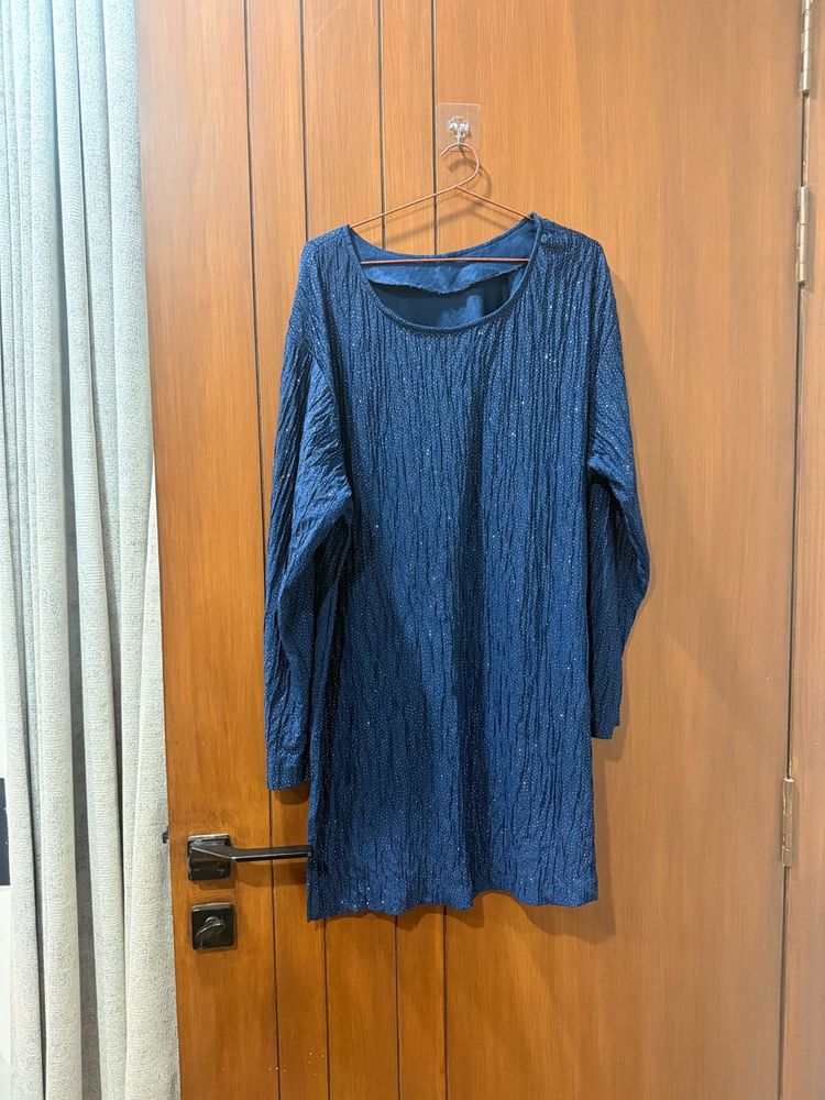 Elegant Blue Crinkle Dress