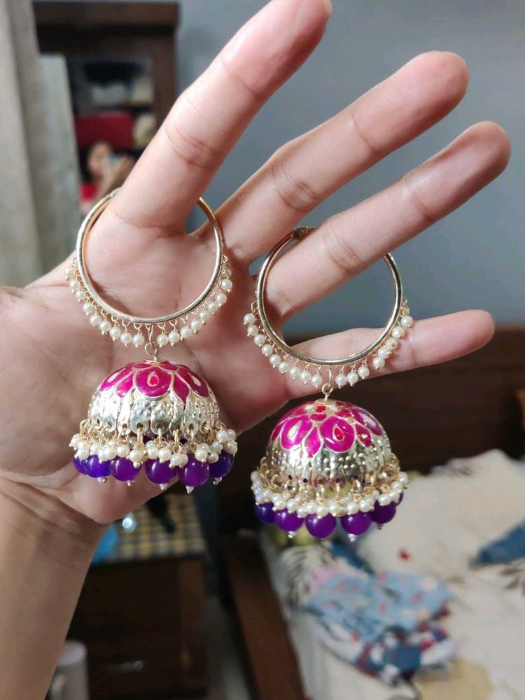Jhumka Earrings with Pearl and Beads