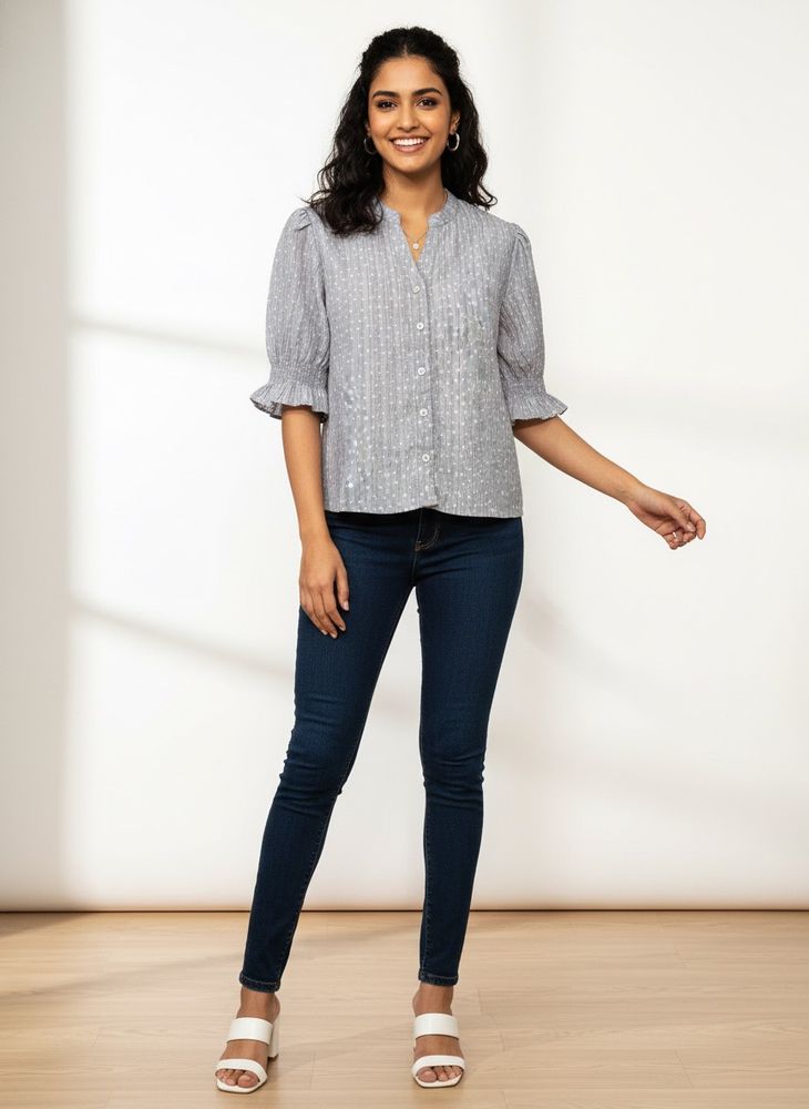 Stylish Grey Polka Dot Blouse