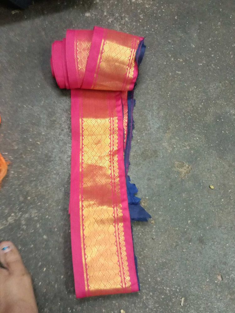 Vibrant Pink Saree with Gold Border