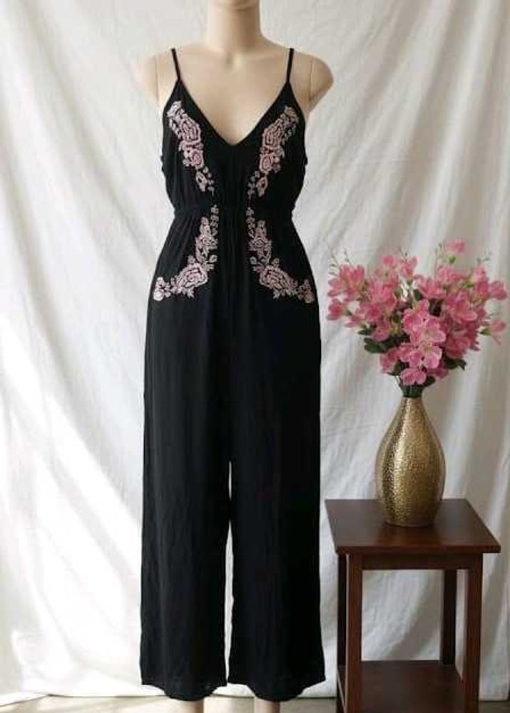 Embroidered Black Jumpsuit