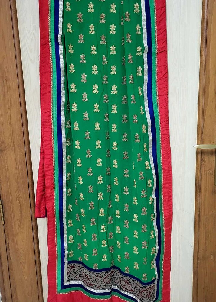 Green &amp; Gold Embroidered Dupatta Never Used