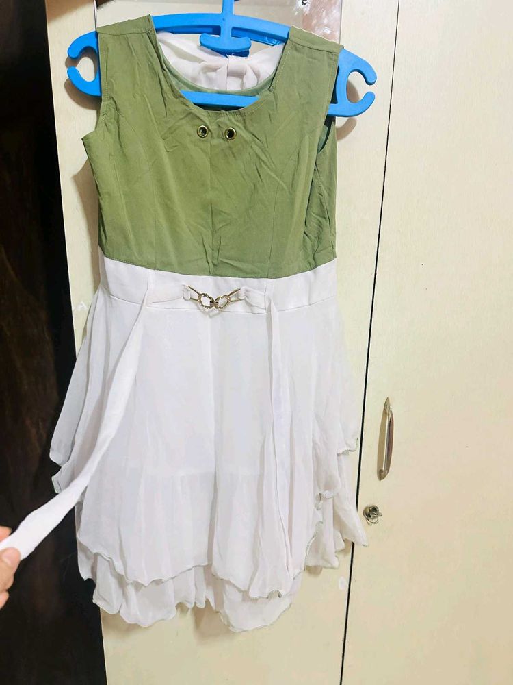 Cute Green &amp; White Dress