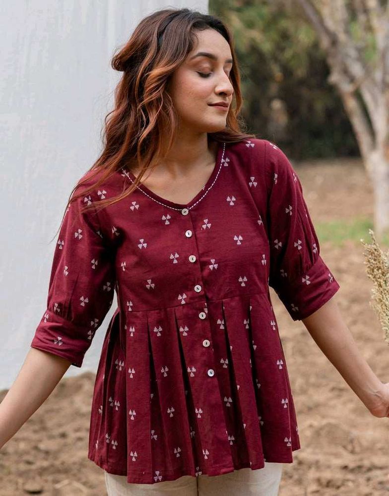 Maroon Printed peplum top/Kurta