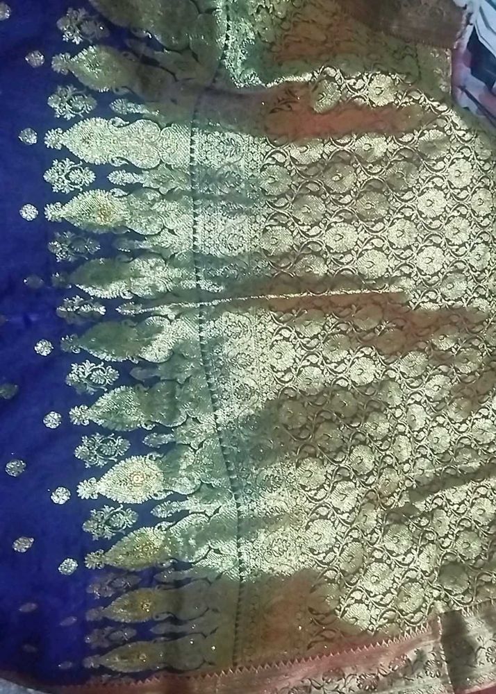 Elegant Blue &amp; Gold Banarasi Saree