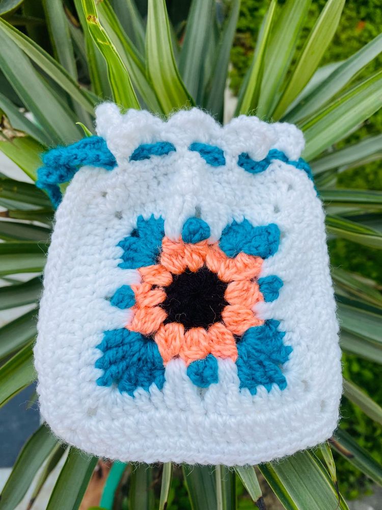 Handmade Crochet Drawstring Pouch