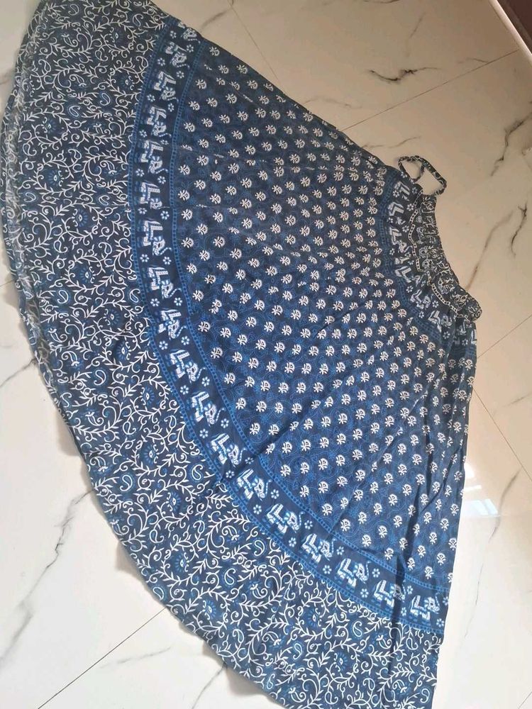 Bohemian Blue Printed Maxi Skirt