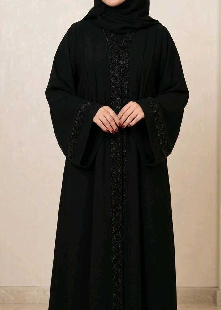New Black Abaya with Beaded Embellishments