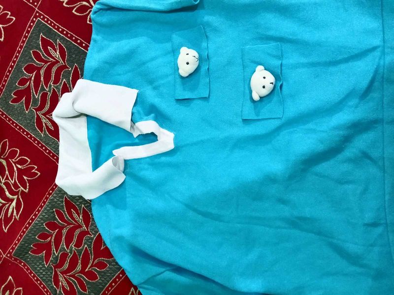 Blue Kurta with Bear Embellishments