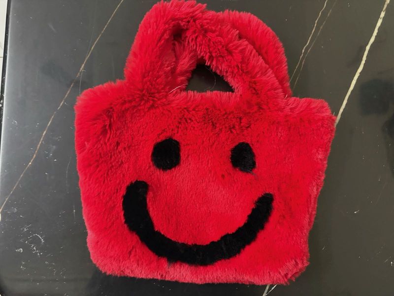 Fuzzy Red Smiley Face Handbag