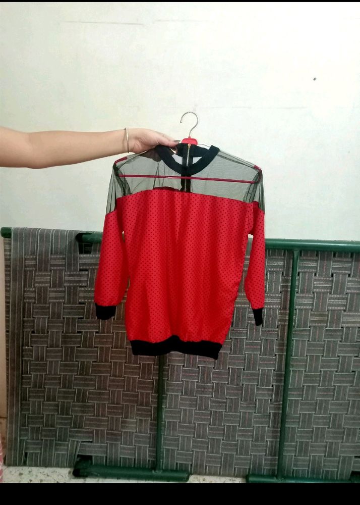 Branded Stylish Net Style Jipper Red Top Fir Girls