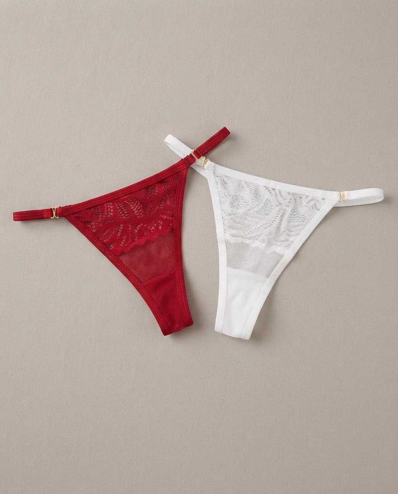 Lace Thong Panties - Red &amp; White Combo