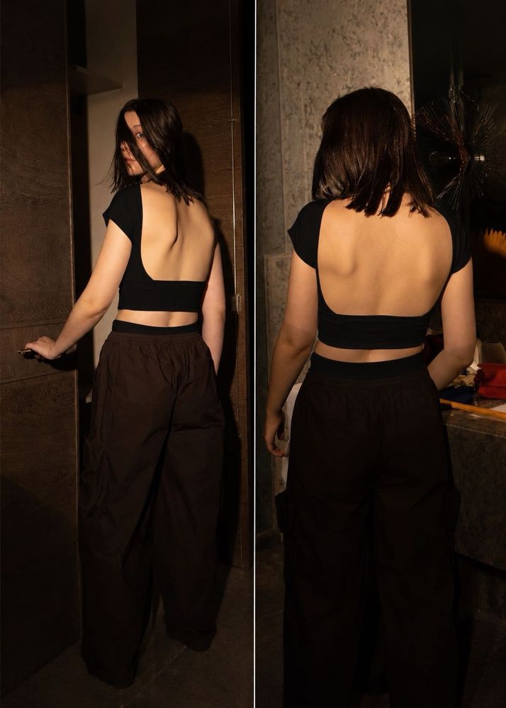 Backless black retro Crop Top