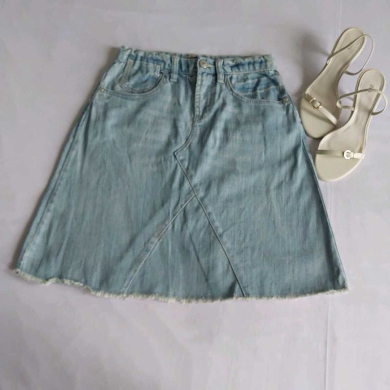 Light Wash Denim A-Line Skirt