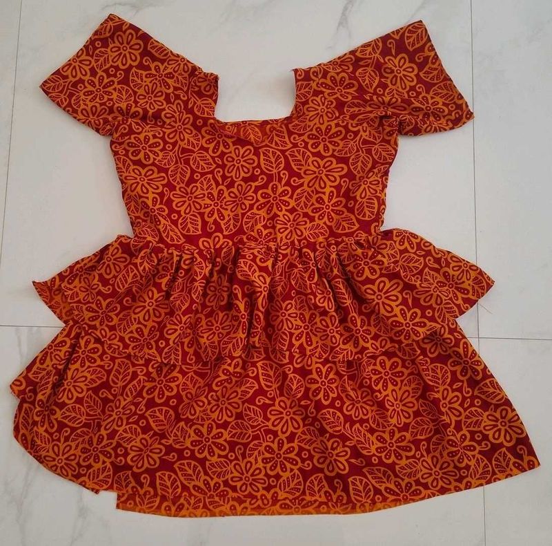 Red Floral Print Layered Dress