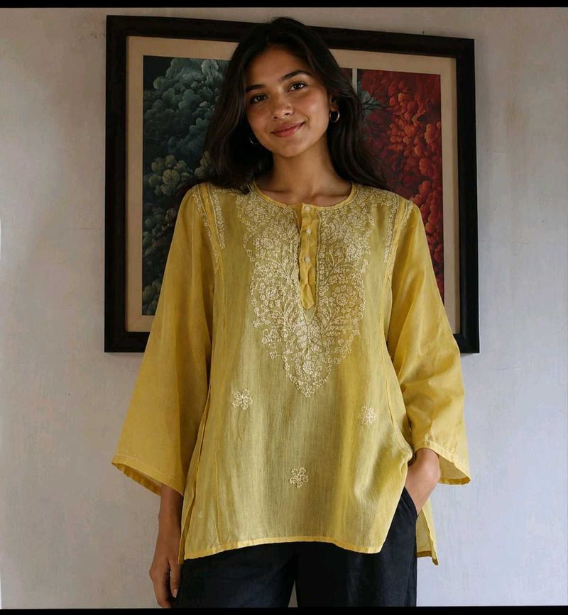 Yellow Embroidered Chikankari Kurta
