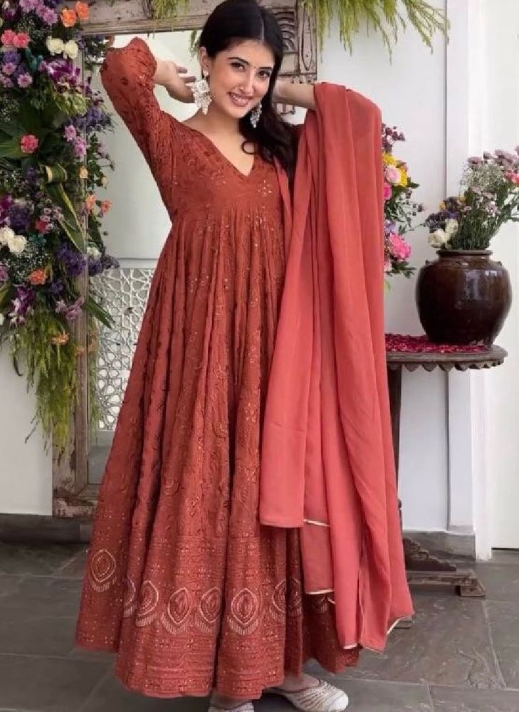 Elegant Red Anarkali Kurta with Dupatta