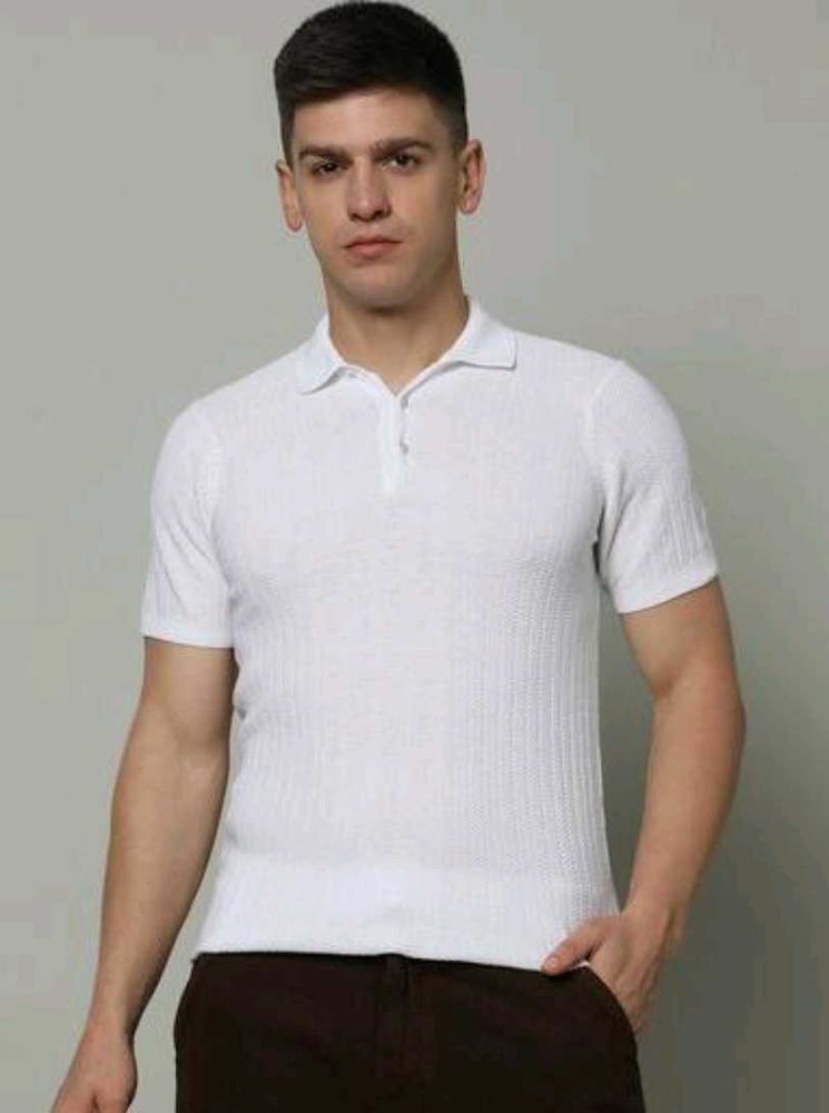 celio men chevron regular fit White Polo T-Shirt