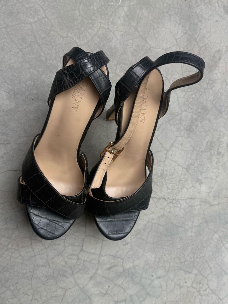 Black Croc-Embossed Heels