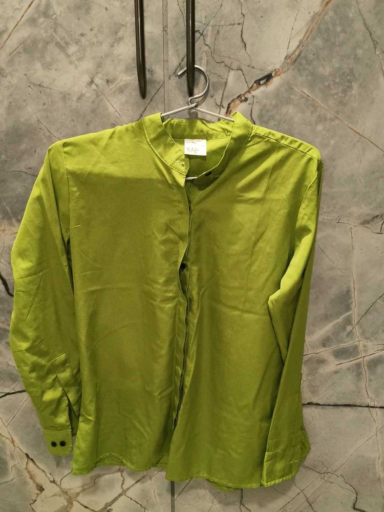 Green Mandarin Collar Shirt