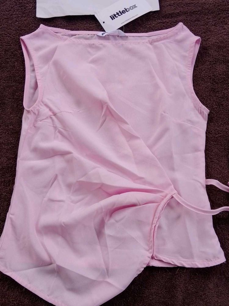 Pink Sleeveless Wrap Top