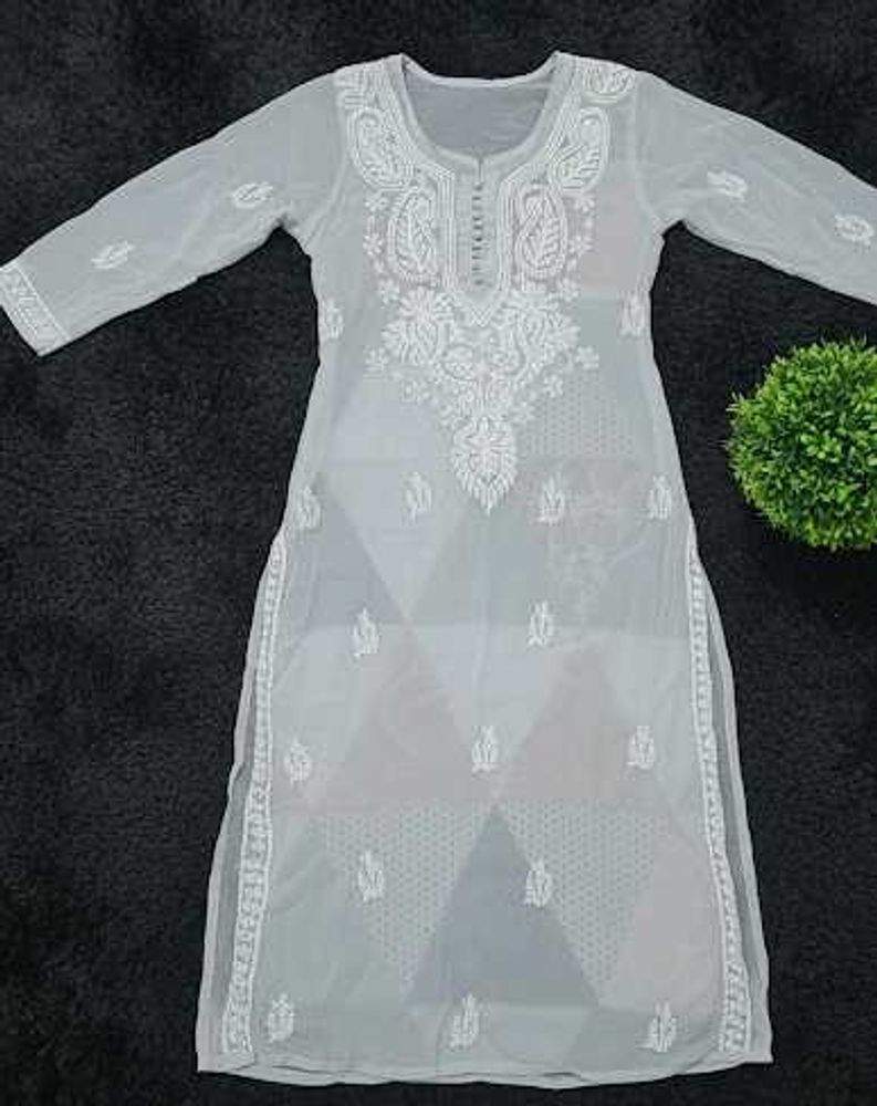 Elegant grey Chikankari Kurta