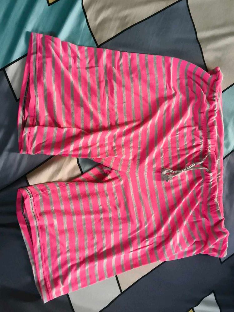 Pink &amp; Grey Striped Biker Shorts