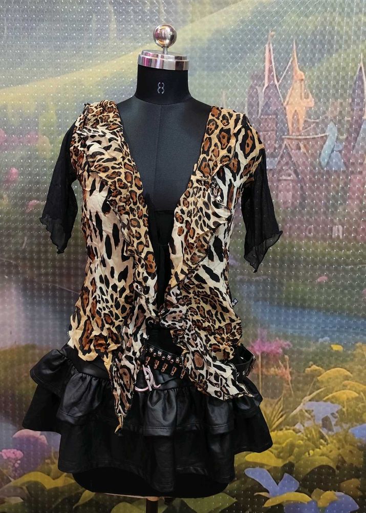 Leopard Print Ruffled Shrug Top