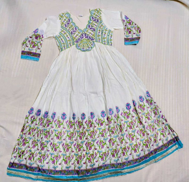 White embroidery work kurti