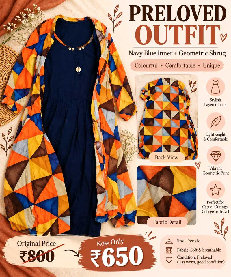 Navy Blue Inner with Geometric Shrug