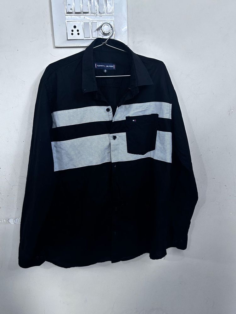 Tommy Hilfiger Men's Black Striped Shirt