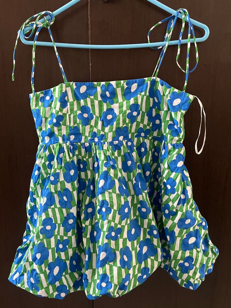 Vibrant Blue Floral Print Tie-Strap Top