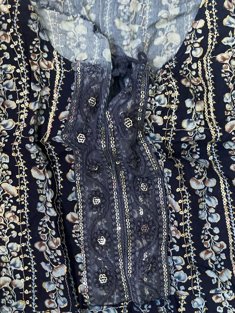 Embellished Navy Floral Kurta