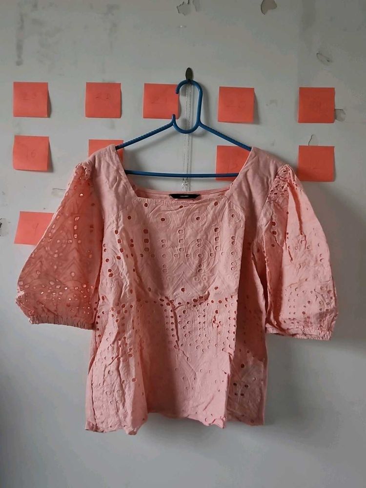 Chic Pink Eyelet Square Neck Top