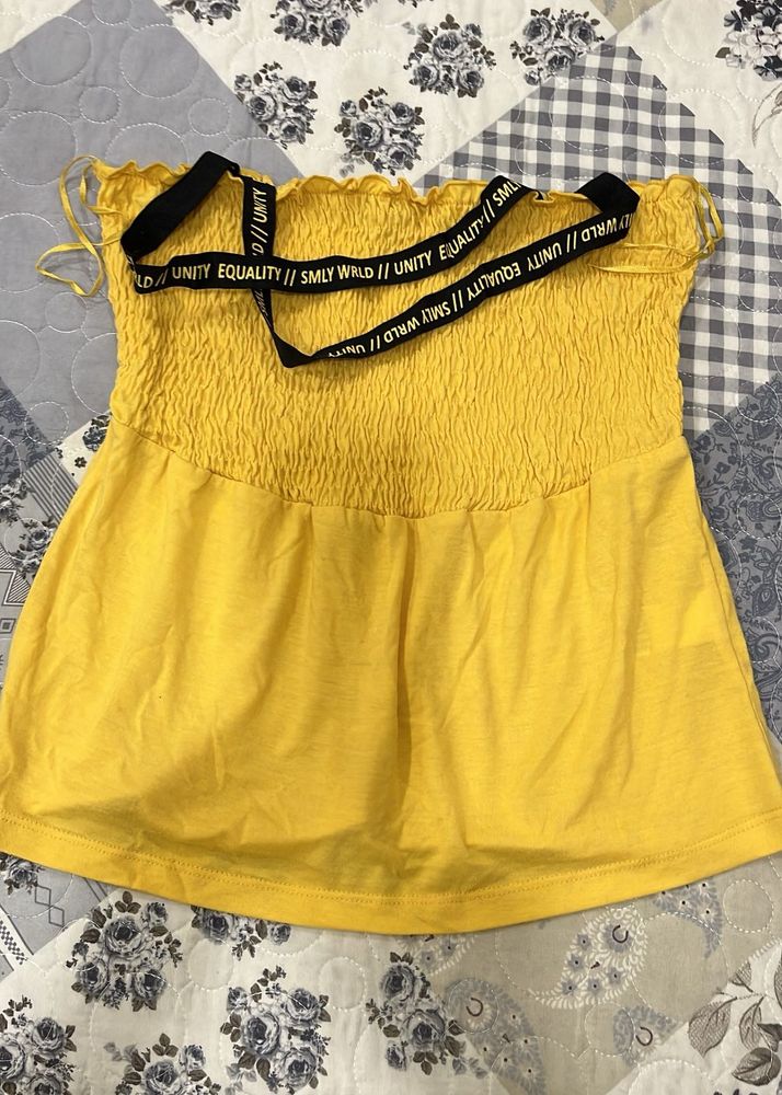 Yellow Smocked Tube Top with Straps size XS