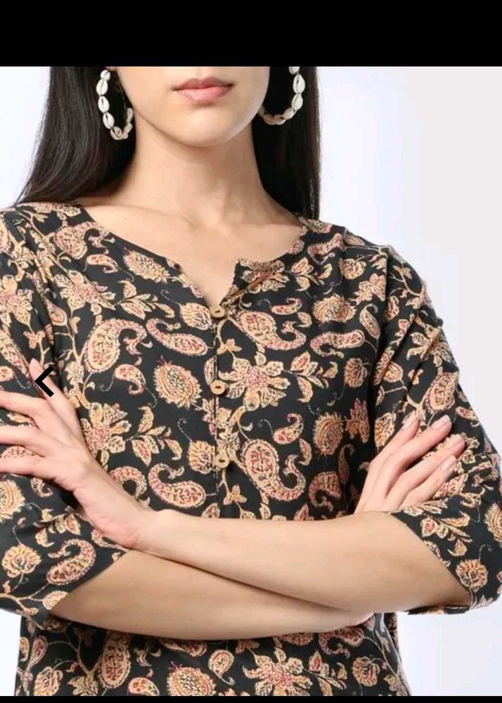 black Floral Print Kurti