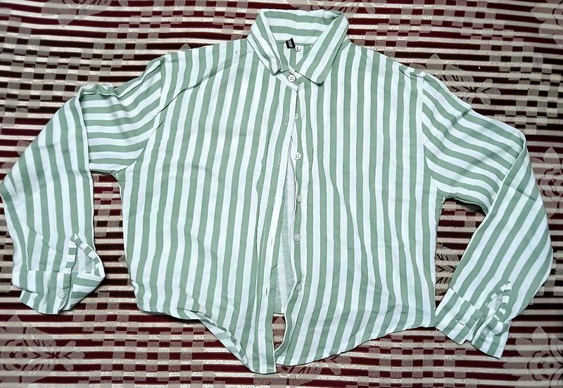 Striped Button-Up Cropped Shirt